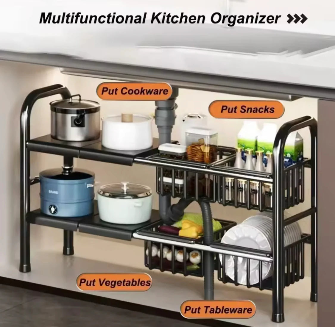 Adjustable Dish Rack – Multifunctional Kitchen Organizer for Plates, Bowls & Utensils