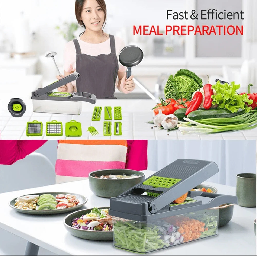 16-in-1 Vegetable Chopper & Slicer – Multi-Blade Kitchen Cutter with Container