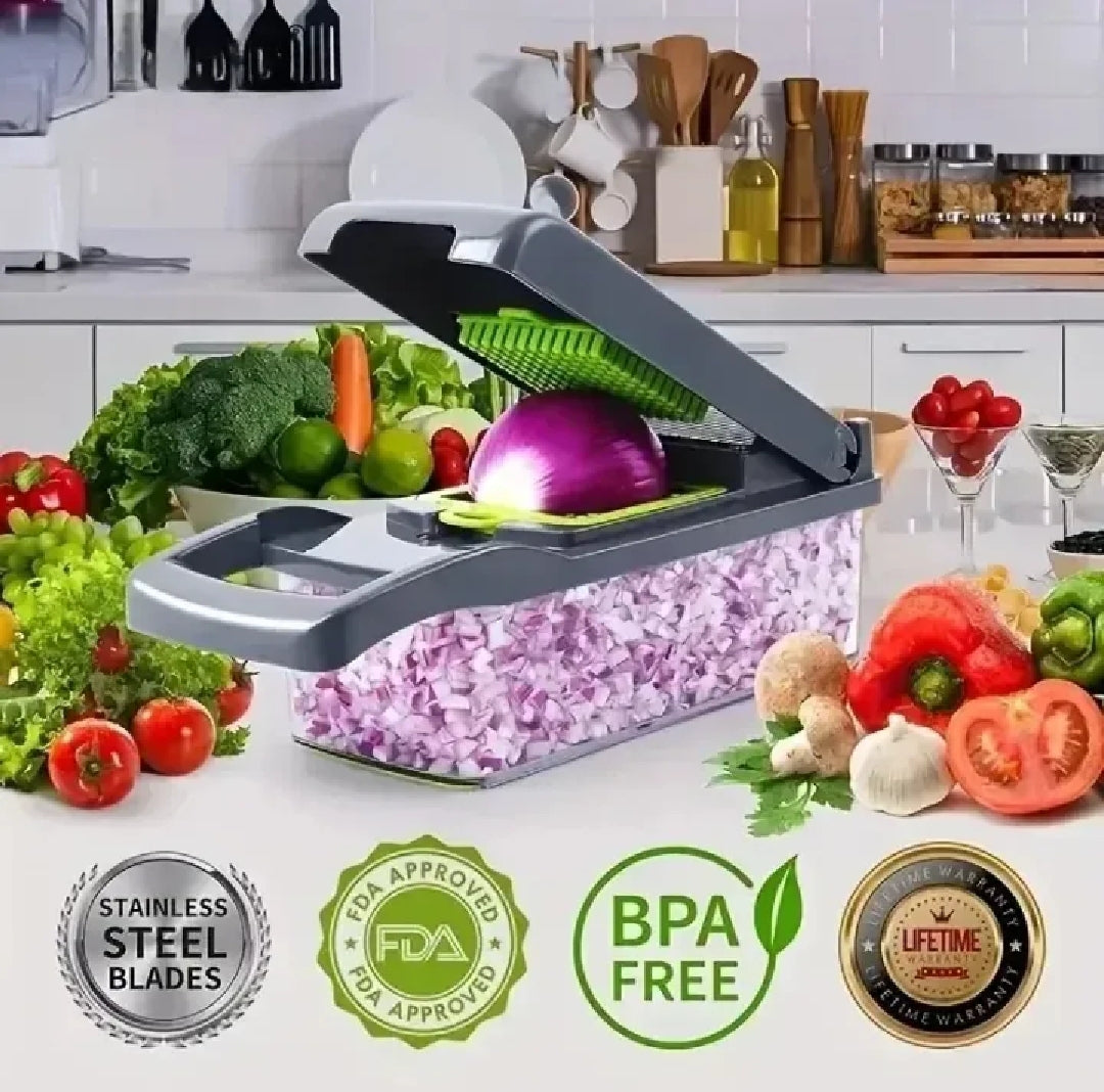 16-in-1 Vegetable Chopper & Slicer – Multi-Blade Kitchen Cutter with Container