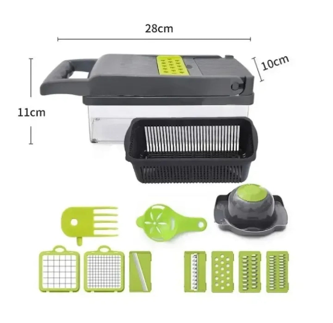 16-in-1 Vegetable Chopper & Slicer – Multi-Blade Kitchen Cutter with Container