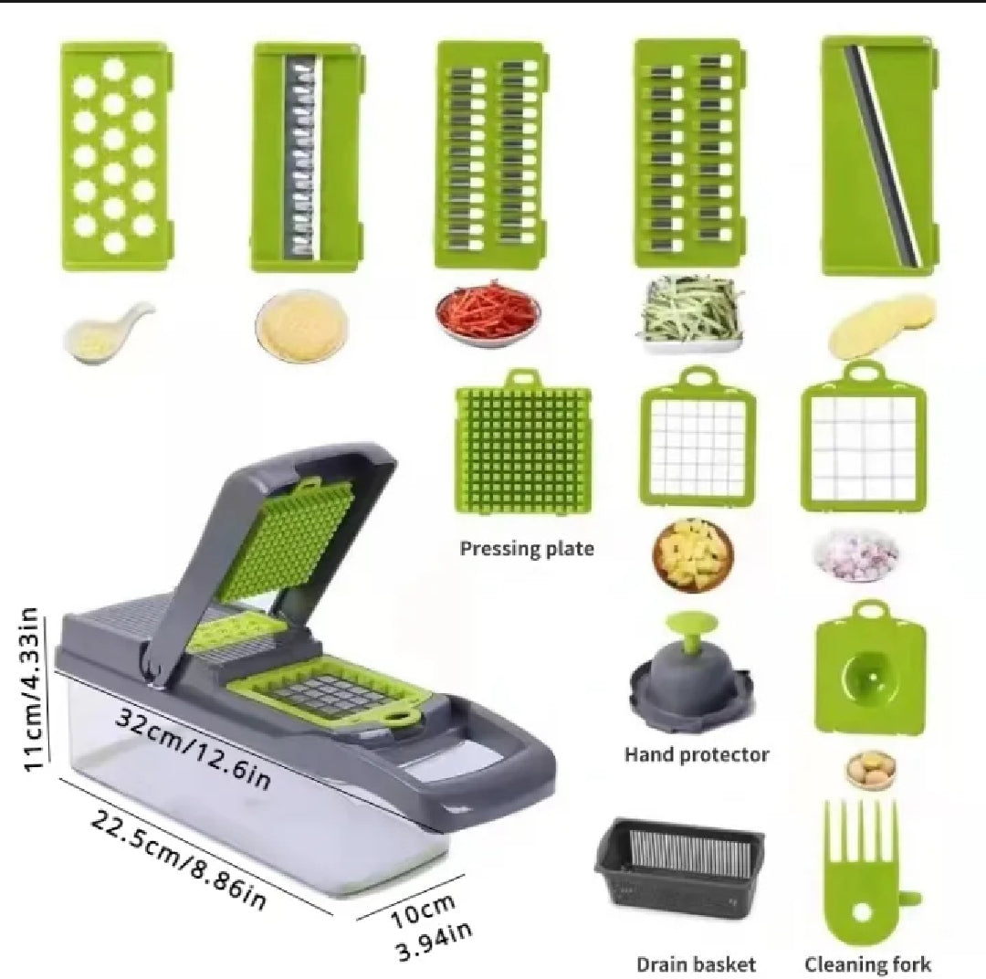 16-in-1 Vegetable Chopper & Slicer – Multi-Blade Kitchen Cutter with Container