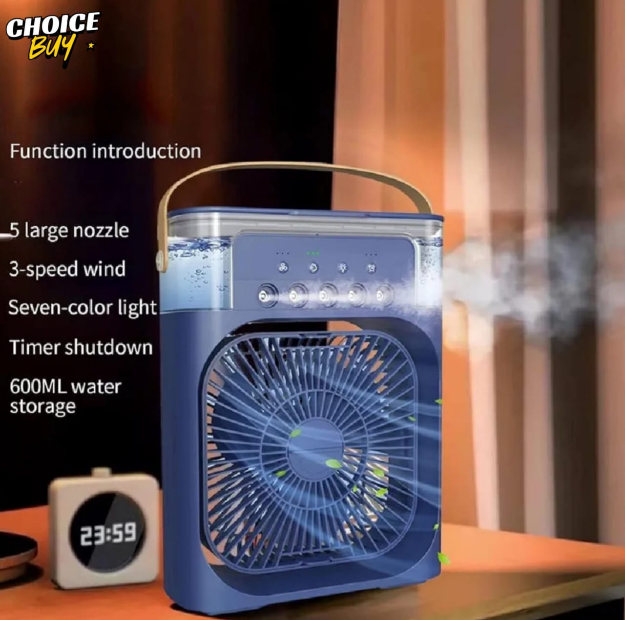 Mini AC Fan with Water Cooling, Humidifier, LED Light & Speeds