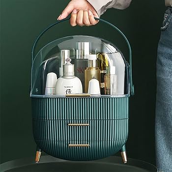 Luxury Portable Cosmetic Organizer Box with Lid & Drawers – Elegant Makeup & Skincare Storage Case for Vanity or Travel