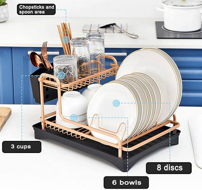 Rust Proof Dish Drying Rack and Drainboard Set with Removable Cutlery Holder