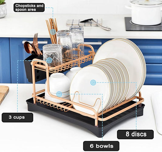 Rust Proof Dish Drying Rack and Drainboard Set with Removable Cutlery Holder