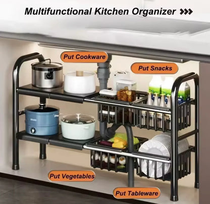Adjustable Dish Rack – Multifunctional Kitchen Organizer for Plates, Bowls & Utensils