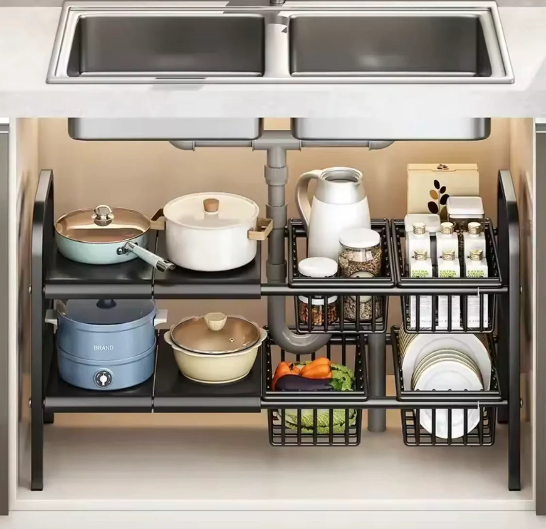 Adjustable Dish Rack – Multifunctional Kitchen Organizer for Plates, Bowls & Utensils