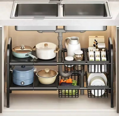 Adjustable Dish Rack – Multifunctional Kitchen Organizer for Plates, Bowls & Utensils