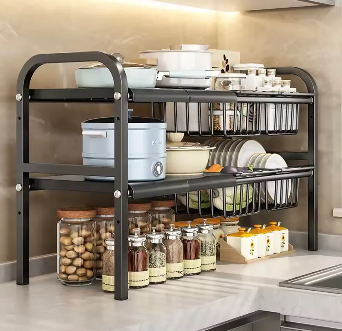 Adjustable Dish Rack – Multifunctional Kitchen Organizer for Plates, Bowls & Utensils