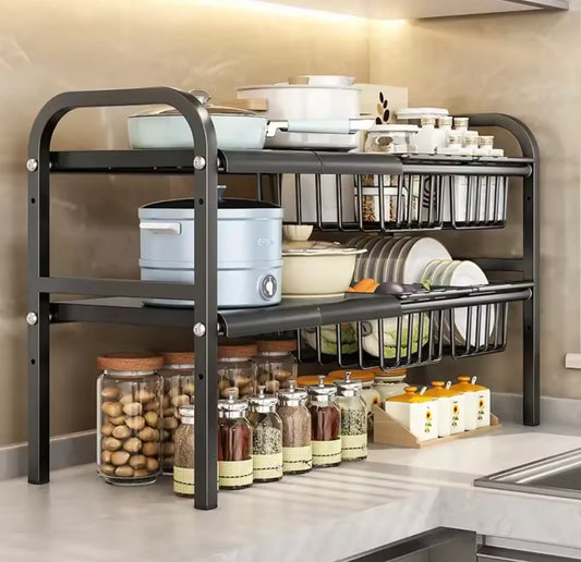Adjustable Dish Rack – Multifunctional Kitchen Organizer for Plates, Bowls & Utensils