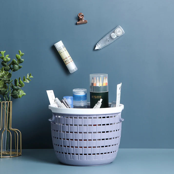 Mini Round Desktop Plastic Basket – Cute Organizer for Office & Home