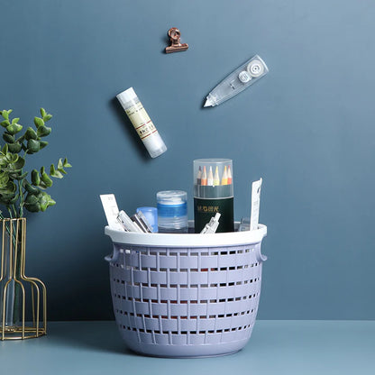 Mini Round Desktop Plastic Basket – Cute Organizer for Office & Home