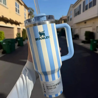 Stanley Quencher 40oz Tumbler with Handle – Striped Travel Mug with Lid & Straw for Iced Coffee, Water & More