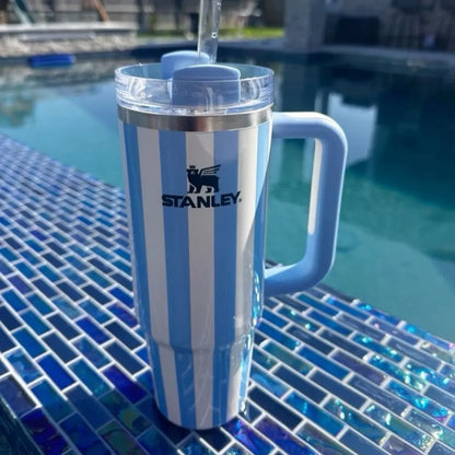 Stanley Quencher 40oz Tumbler with Handle – Striped Travel Mug with Lid & Straw for Iced Coffee, Water & More