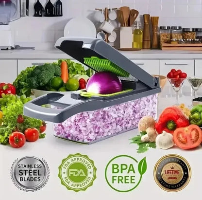 16-in-1 Vegetable Chopper & Slicer – Multi-Blade Kitchen Cutter with Container