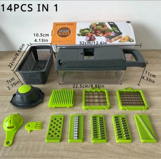 16-in-1 Vegetable Chopper & Slicer – Multi-Blade Kitchen Cutter with Container