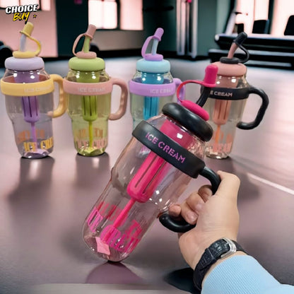 Ice Cream Style Water Bottle – 1200ml with Straw & Handle