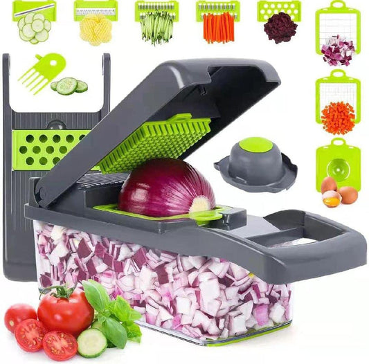 16-in-1 Vegetable Chopper & Slicer – Multi-Blade Kitchen Cutter with Container