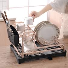 Rust Proof Dish Drying Rack and Drainboard Set with Removable Cutlery Holder
