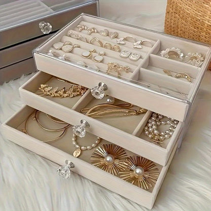 Luxury 3-Drawer Velvet Jewellery Organizer – Stylish & Secure Storage