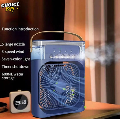 Mini AC Fan with Water Cooling, Humidifier, LED Light &  Speeds