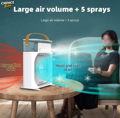 Mini AC Fan with Water Cooling, Humidifier, LED Light &  Speeds