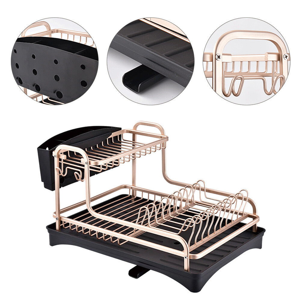 Rust Proof Dish Drying Rack and Drainboard Set with Removable Cutlery Holder